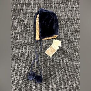 Rachel Riley Navy Blue Fur Hood Hat 7-10 Years NWT